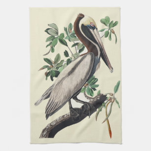 Vintage Audubon Brown Pelican Coastal Bird Art Tea Towel