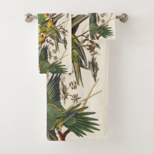 Vintage Audubon Carolina Parakeet Bird Art Bath Towel Set