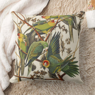 Vintage Audubon Carolina Parakeet Bird Art Cushion