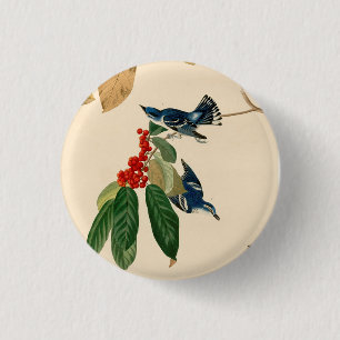 Vintage Audubon Cerulean Warbler Bird Painting 3 Cm Round Badge
