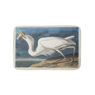 Vintage Audubon Great White Heron Bird Art Bath Mat