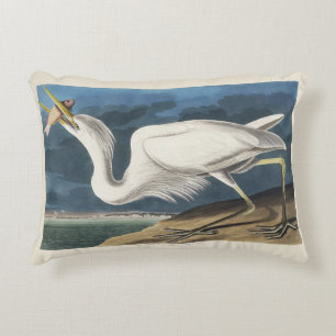 Vintage Audubon Great White Heron Bird Art Decorative Cushion