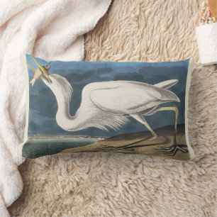 Vintage Audubon Great White Heron Bird Art Lumbar Cushion