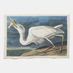 Vintage Audubon Great White Heron Bird Art Tea Towel