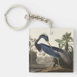 Vintage Audubon Louisiana Heron Bird Art Key Ring