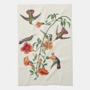 Vintage Audubon Mango Hummingbirds Flowers Tea Towel