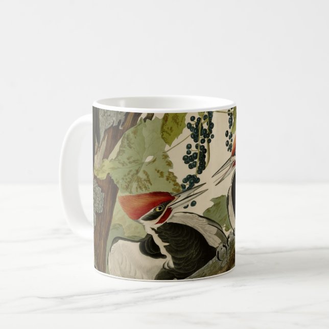 Vintage Audubon Pileated Woodpecker Painting Gift Coffee Mug (Front Left)