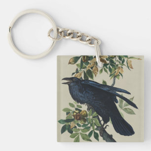 Vintage Audubon Raven Bird Nature Art Key Ring
