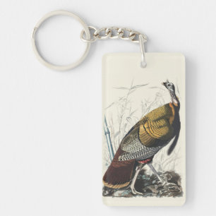 Vintage Audubon Wild Turkey Thanksgiving Decor Art Key Ring
