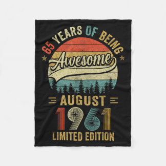 Vintage August 1961 65 Years Old 65th Birthday Men Fleece Blanket