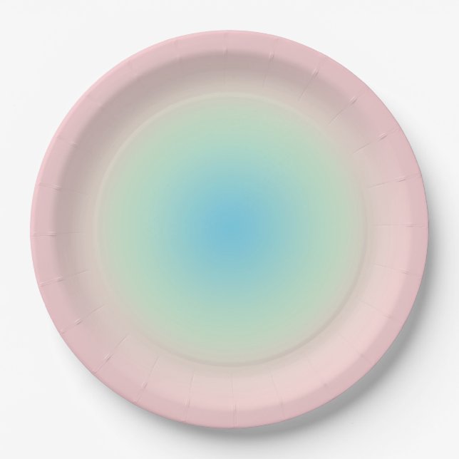 Vintage Aura Blue Pink Gradient Ombre  Paper Plate (Front)