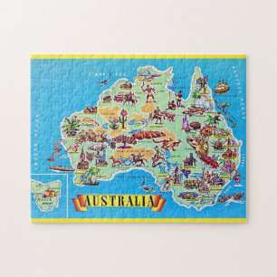 Vintage Australia 11x14 Map Postcard Jigsaw Puzzle