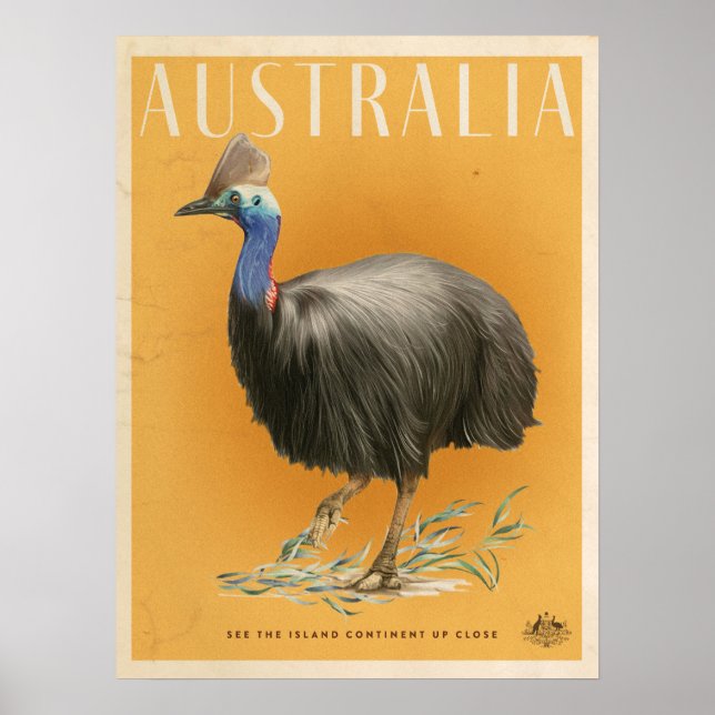 Vintage Australian Cassowary travel poster (Front)