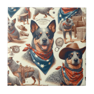 Vintage Australian Cattle Dog Illustration Ceramic Tile