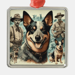 Vintage Australian Cattle Dog Illustration Metal Ornament