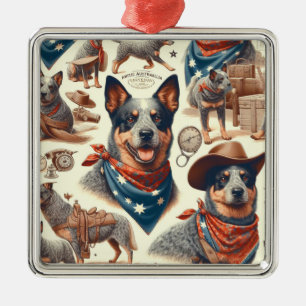 Vintage Australian Cattle Dog Illustration Metal Ornament
