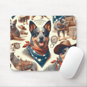 Vintage Australian Cattle Dog Illustration Mouse Pad