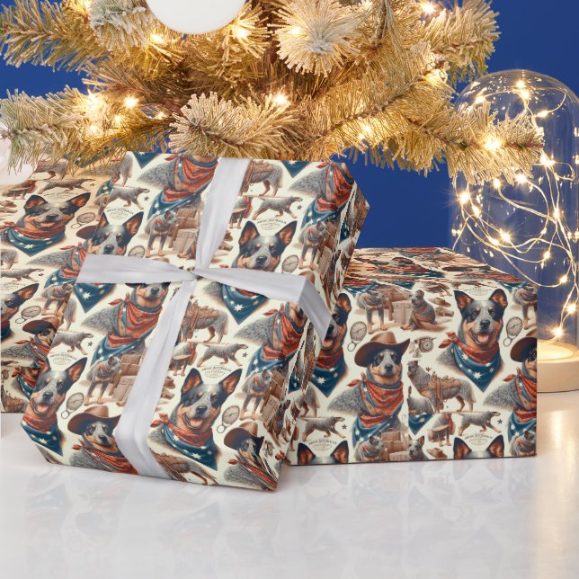 Vintage Australian Cattle Dog Illustration Wrapping Paper (Holidays)