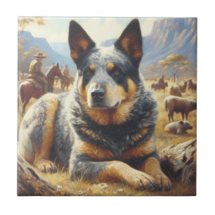 Vintage Australian Cattle Dog Painting Ceramic Tile