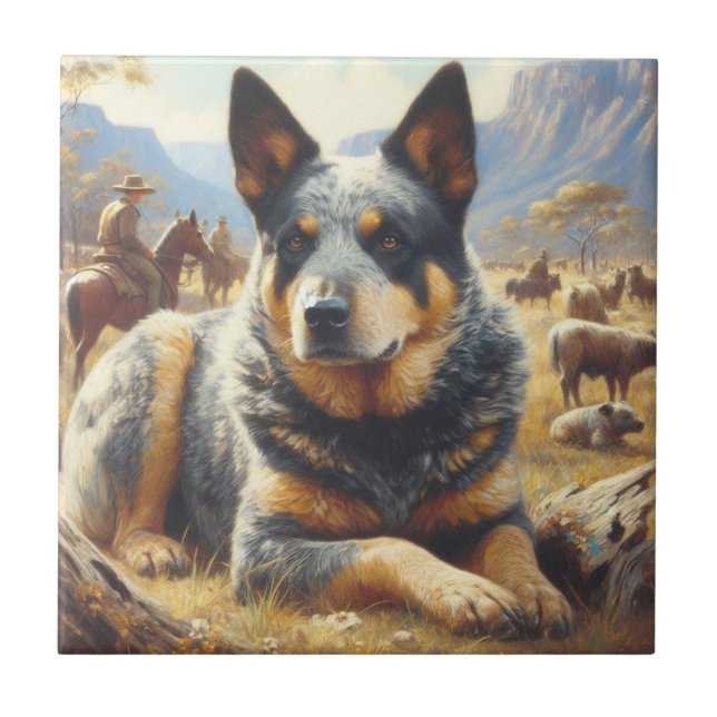 Vintage Australian Cattle Dog Painting Ceramic Tile (Front)