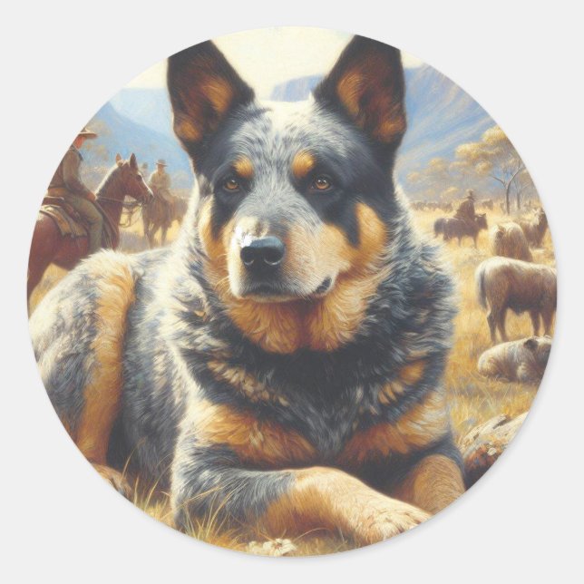 Vintage Australian Cattle Dog Painting Classic Round Sticker (Front)