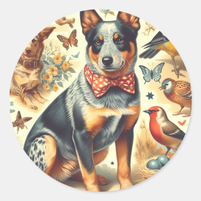 Vintage Australian Cattle Dog Painting Classic Round Sticker (Front)