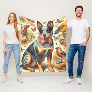 Vintage Australian Cattle Dog Painting Fleece Blanket
