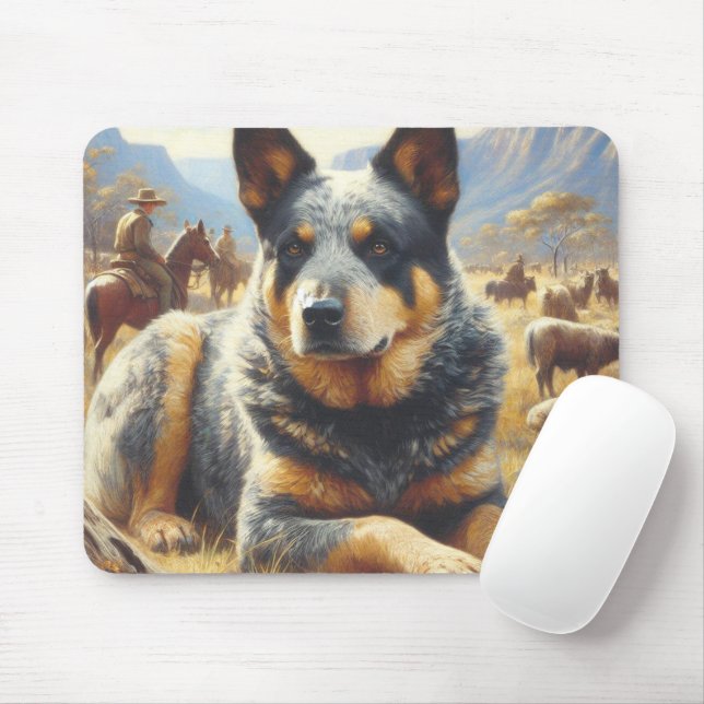 Vintage Australian Cattle Dog Painting Mouse Pad (With Mouse)