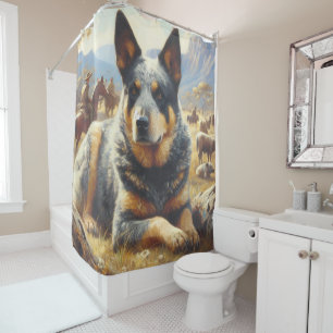 Vintage Australian Cattle Dog Painting Shower Curtain