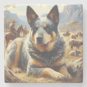 Vintage Australian Cattle Dog Painting Stone Coaster