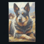 Vintage Australian Cattle Dog Painting Tea Towel<br><div class="desc">Vintage Australian Cattle Dog Painting</div>