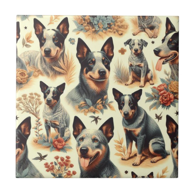 Vintage Australian Cattle  Seamless Ceramic Tile (Front)