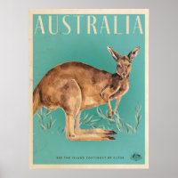Vintage Australian Kangaroo Travel Poster