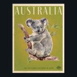 Vintage Australian Koala travel poster<br><div class="desc">Reto style australian bush travel poster featuring a cute grey koala bear with eucalpytpus leaves.</div>