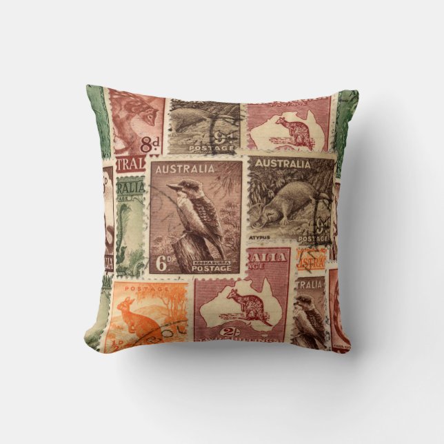 Vintage Australian Postage Stamps Collection Cushion (Front)
