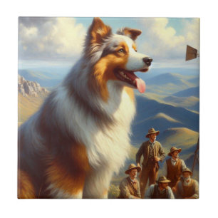 Vintage Australian Shepherd  Painting Ceramic Tile