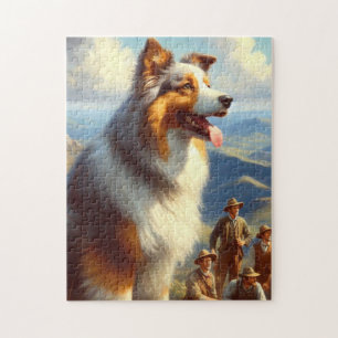 Vintage Australian Shepherd Painting Jigsaw Puzzle