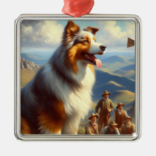 Vintage Australian Shepherd  Painting Metal Ornament