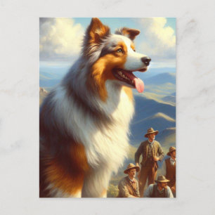 Vintage Australian Shepherd Painting Postcard