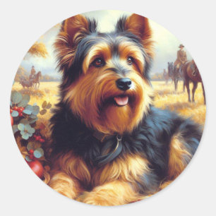 Vintage Australian Terrier Painting Classic Round Sticker
