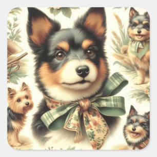 Vintage Australian Terrier Painting Illustration Square Sticker