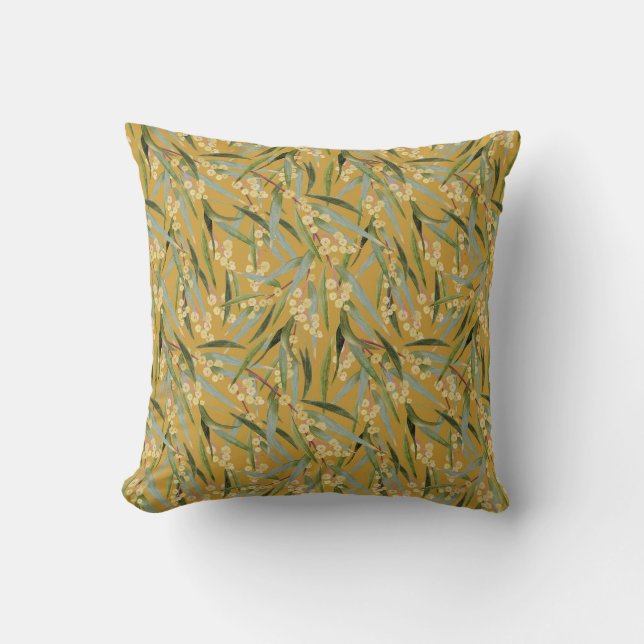 Vintage Australian Wattle Pattern Cushion (Front)