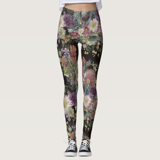 Vintage Australian Wildflowers Leggings (Front)