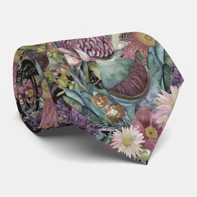 Vintage Australian Wildflowers Tie (Rolled)