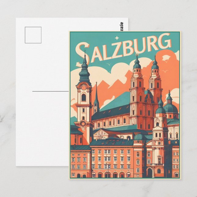 Vintage Austria capital salzburg skyline Postcard (Front/Back)