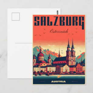 Vintage Austria capital salzburg skyline Postcard