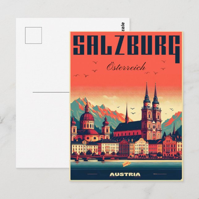 Vintage Austria capital salzburg skyline Postcard (Front/Back)