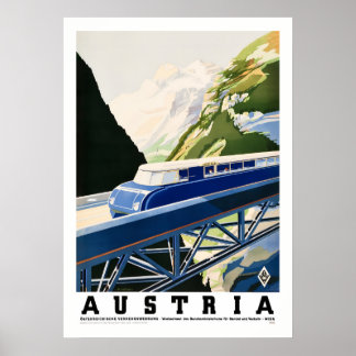 Vintage Austria Train Travel Poster | Retro Alpine