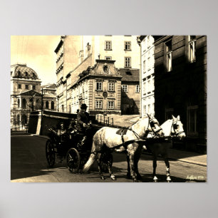 Vintage Austria Vienna Dreimaderlhaus Fiaker Poster