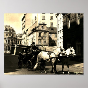 Vintage Austria Vienna Dreimaderlhaus Fiaker Poster